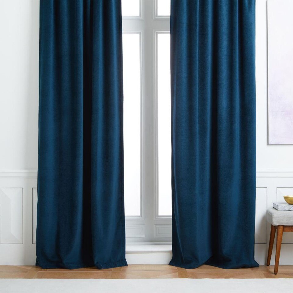 Worn Velvet Curtain Regal Blue West Elm UK